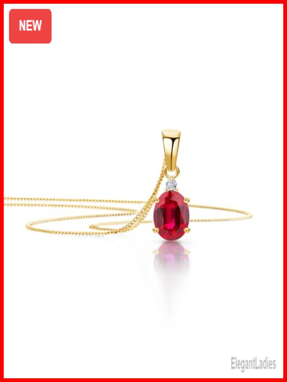 14K Yellow Gold Pendant Necklace 925 Sterling Silver Chain Ruby Hypoallergenic